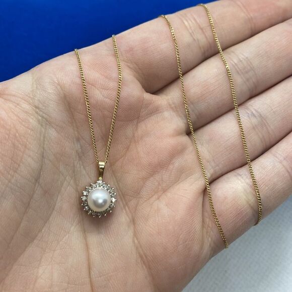 💛 14k Gold Vintage Pearl & Diamond Necklace - Picture 5 of 5